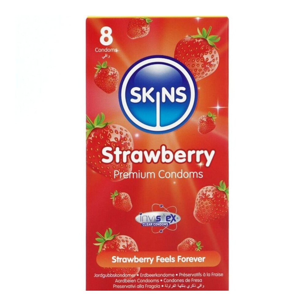 SKINS - PRESERVATIVOS PREMIUM DE MORANGO - PACOTE COM 8
