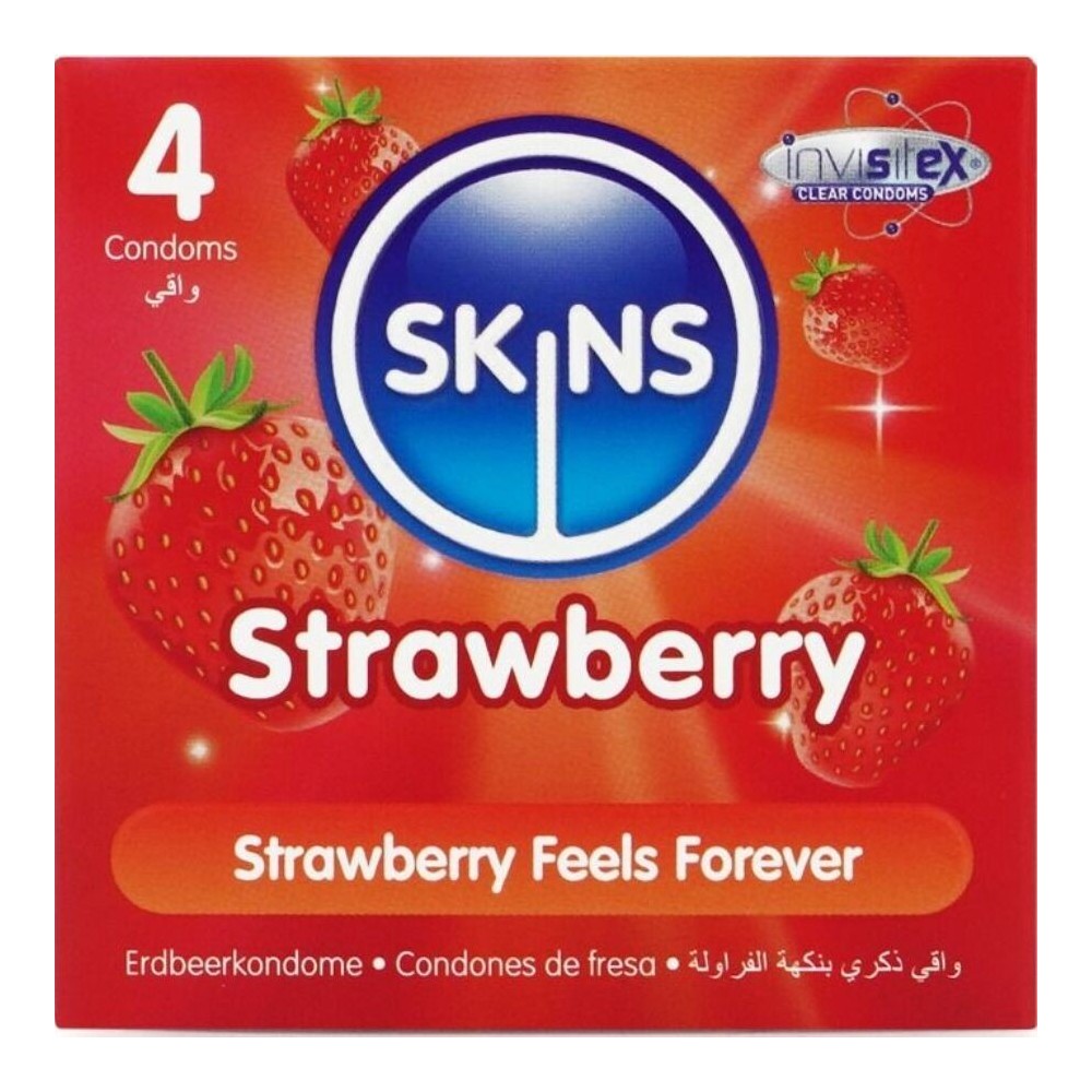 SKINS - PRESERVATIVI PREMIUM ALLA FRAGOLA CONFEZIONE DA 4