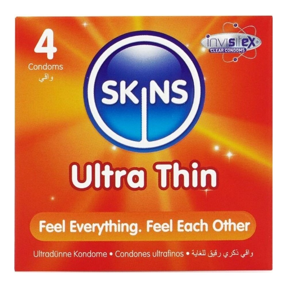 SKINS - PRESERVATIVOS ULTRA FINOS PREMIUM PACOTE COM 4