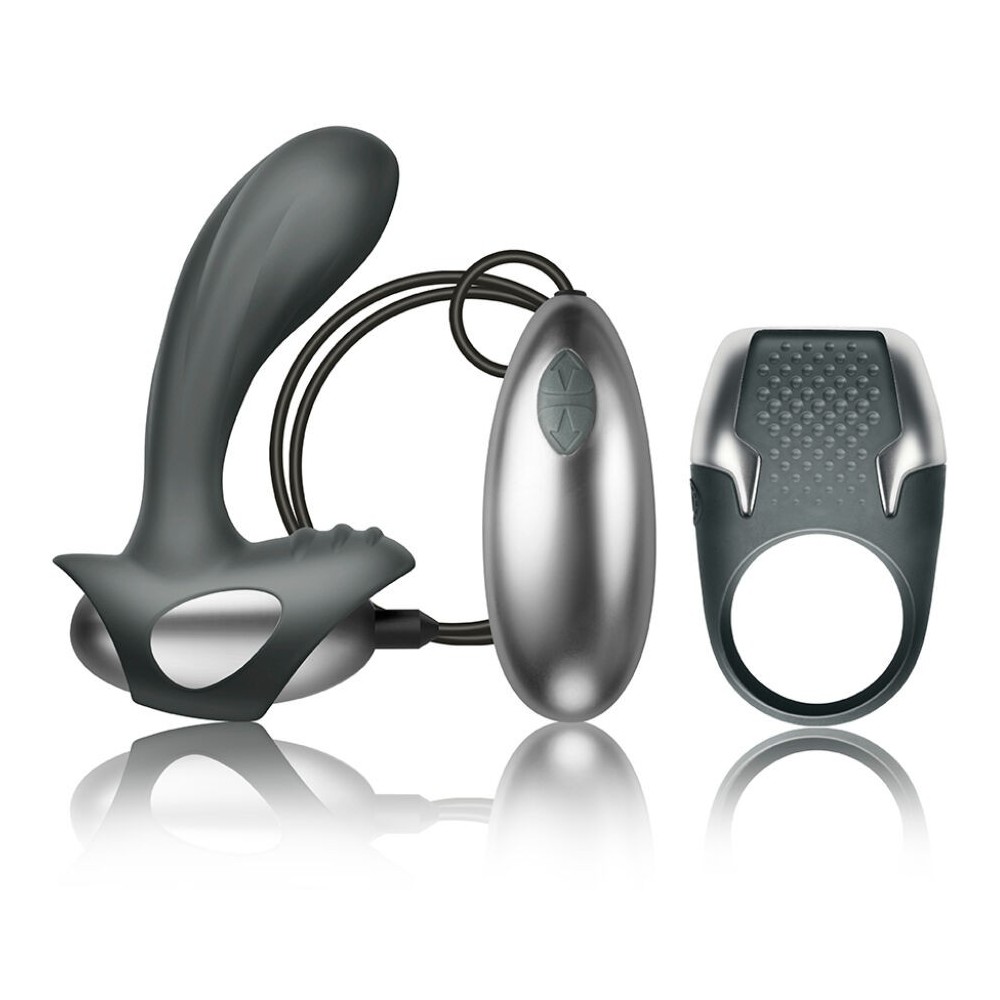 CLIMAXIMUM - KIT EXCITE ANEL PARA PÉNIS + MASSAGEADOR DE PRÓSTATA COM FIO