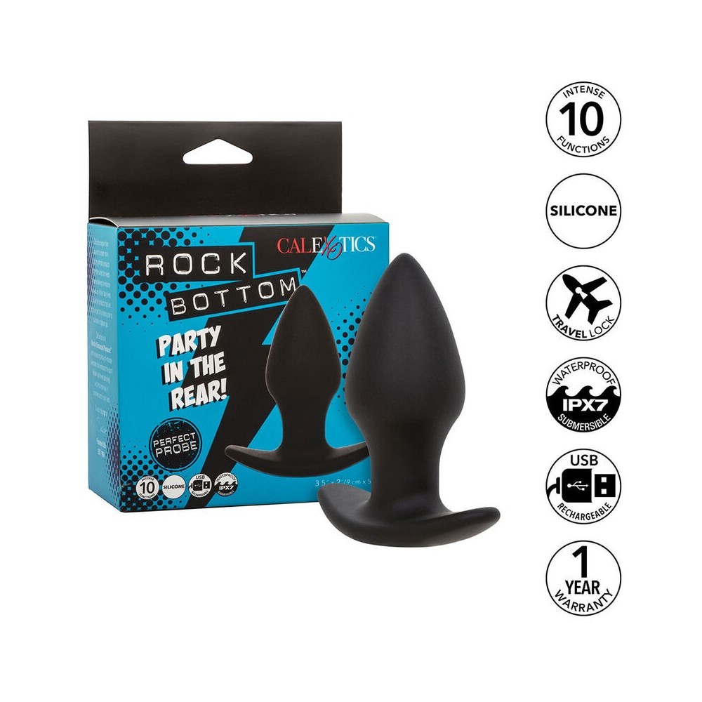 CALEXOTICS - ROCK BOTTOM PLUG ANAL PERFEITO 10 VIBRAÇÕES SILICONE PRETO