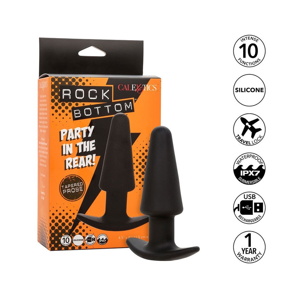 CALEXOTICS - ROCK BOTTOM PLUG ANAL CÔNICO 10 VIBRAÇÕES SILICONE PRETO