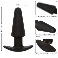 CALEXOTICS - ROCK BOTTOM PLUG ANAL CÔNICO 10 VIBRAÇÕES SILICONE PRETO