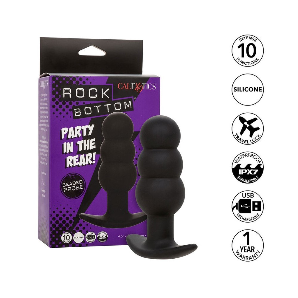 CALEXOTICS - ROCK BOTTOM PLUG ANAL COM ESFERAS 10 VIBRAÇÕES SILICONE PRETO