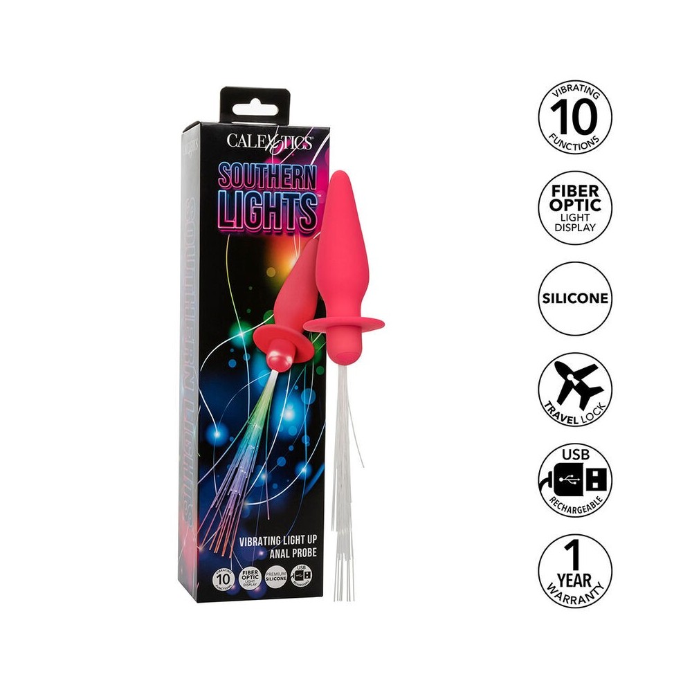 CALEXOTICS - SOUTHERN LIGHTS LIGHT UP ANAL PLUG 10 VIBRAÇÕES SILICONE ROSA