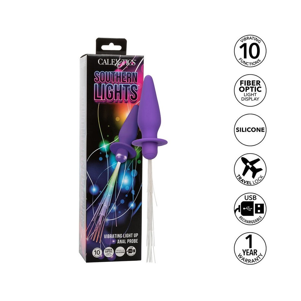 CALEXOTICS - SOUTHERN LIGHTS LIGHT UP ANAL PLUG 10 VIBRAÇÕES SILICONE ROXO