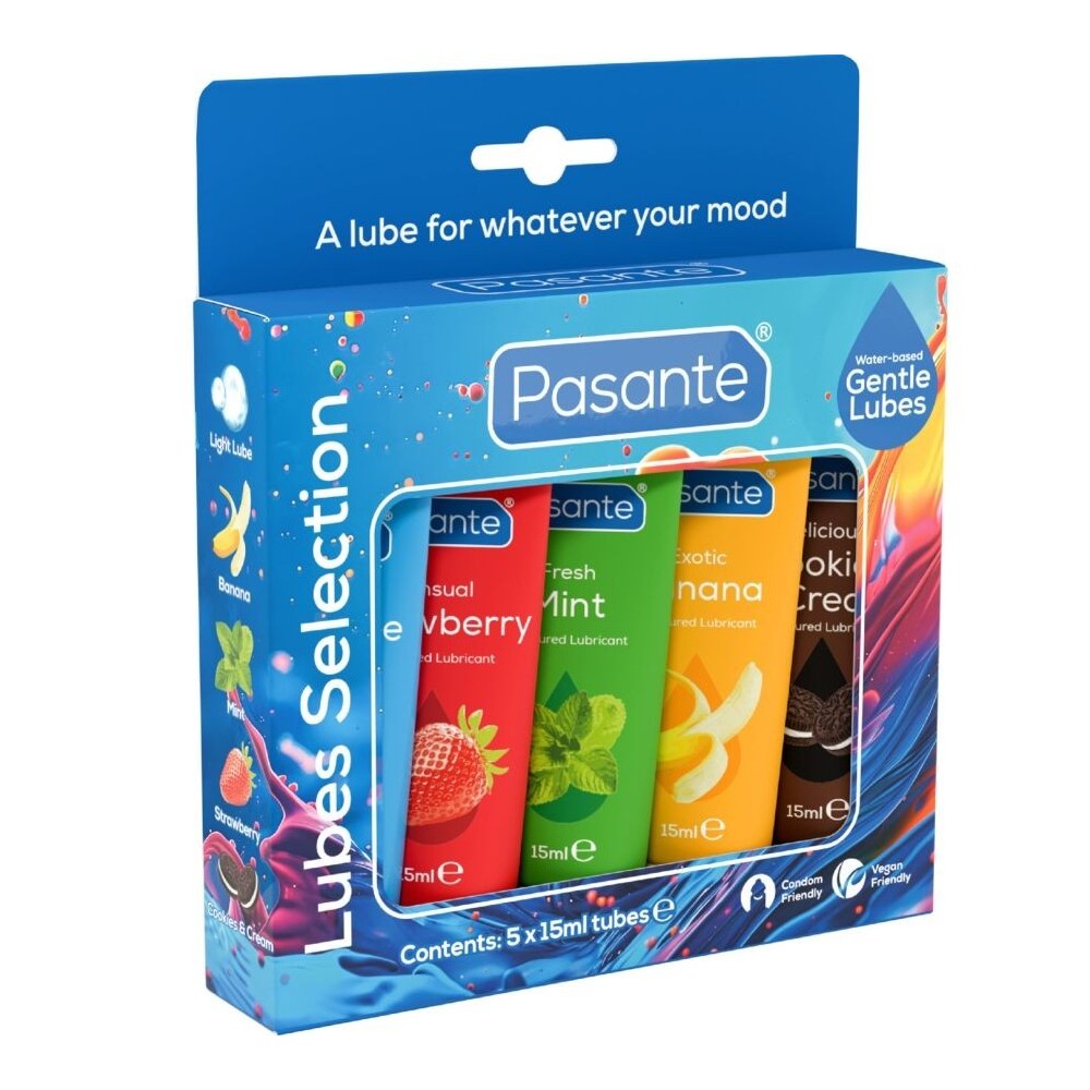 PASANTE - PACK ASSORTED FLAVOR LUBRICANTS 5 UNITS X 15 ML