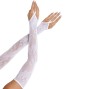 LEG AVENUE - LUVAS EXTRA LONGAS COM RENDA FLORAL E AQUECEDOR DE BRAÇOS BRANCAS