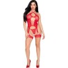 LEG AVENUE - 89338 BODY APERTO IN PIZZO CON CINTURINO E PERIZOMA ROSSO - TAGLIA UNICA