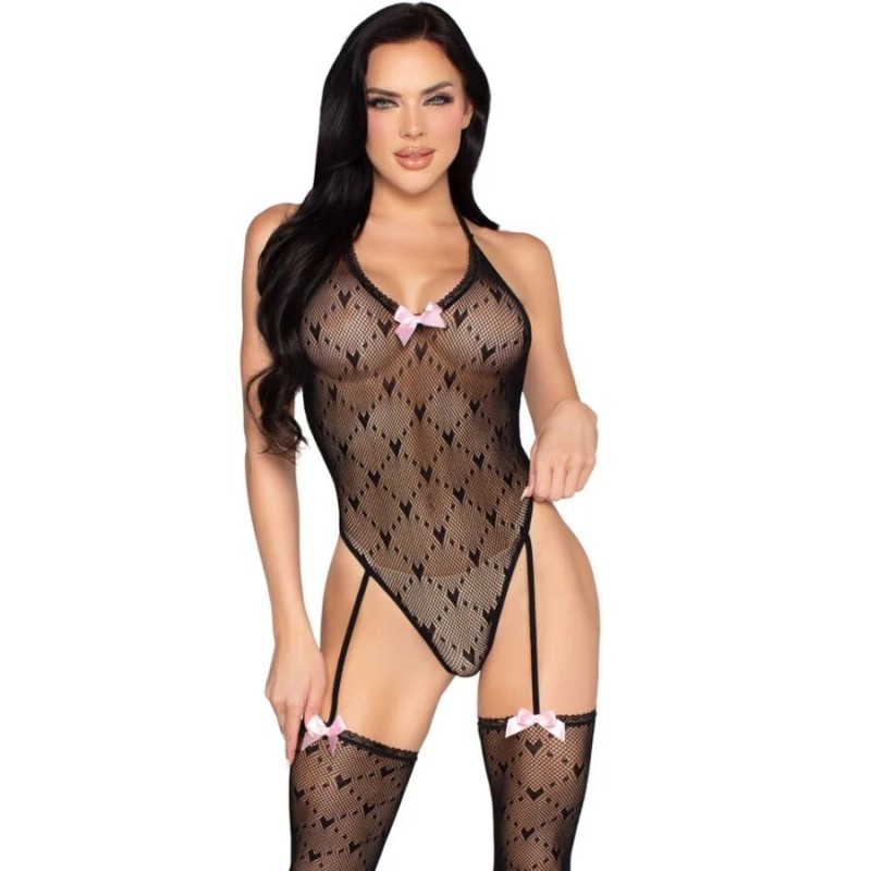 LEG AVENUE - 89360 BODY CON SCHIENA APERTA E CINTURA GIARRETTIERA NERO - TAGLIA UNICA