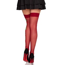 LEG AVENUE - CALZE CON CINTURA GIARRETTIERA 1957 CON FIORI ROSSI - TAGLIA UNICA