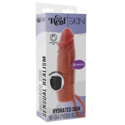 GET REAL – FEUCHTIGKEITSSPENDENDE SILIKON-VIBRATIONS-PENISHÜLLE IN KARAMELL, 16 CM
