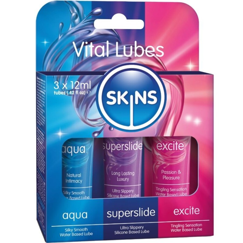 KIT DE LUBRIFIANTS VITAL POUR LA PEAU - AQUA, SUPERSLIDE ET EXCITE (3 x 12 ml)