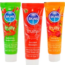 SKINS - KIT DE LUBRIFICANTES FRUTADOS: MELANCIA, MORANGO E MANGA - 3 x 12 ML