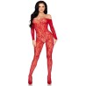 LEG AVENUE - 89366 LACE LINGERIE BODYSTOCKING RED - ONE SIZE