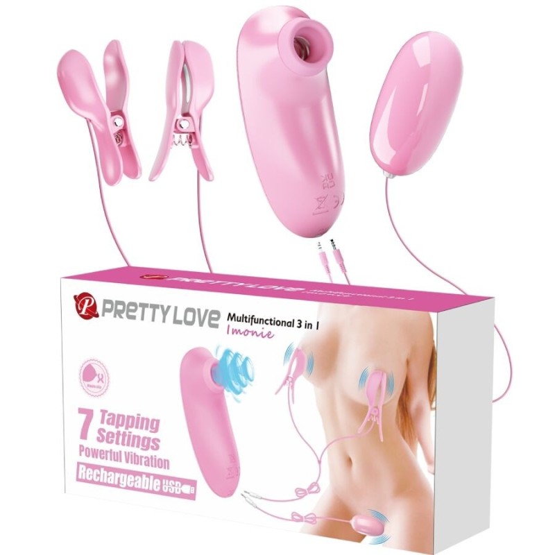 PRETTY LOVE - IMONIE ENSEMBLE MULTIFONCTIONNEL 3 EN 1 AVEC VENTOUSE, TÉTONS ET CLITORIS