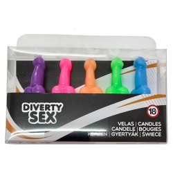 DIABLO PICANTE - SCATOLA DA 5 CANDELE A FORMA DI PENE IN DIVERSI COLORI