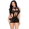LEG AVENUE - 81680 BLICKDICHTES MINIKLEID UND NECKHOLDER-TEDDY, SCHWARZ - EINHEITSGRÖSSE