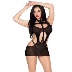 LEG AVENUE - 81680 MINI ABITO OPACO E TEDDY CON SCOLLO A V NERO - TAGLIA UNICA
