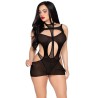 LEG AVENUE - 81680 OPAQUE MINI DRESS AND HALTER TEDDY BLACK - ONE SIZE