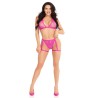 LEG AVENUE - 86148 CONJUNTO DE SUTIÃ E CALCINHA DE RENDA COM LIGAS ROSA - TAMANHO ÚNICO