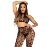 LEG AVENUE - 89372 CROP TOP ET COLLANTS SANS ENTREJAMBE NOIRS - TAILLE UNIQUE
