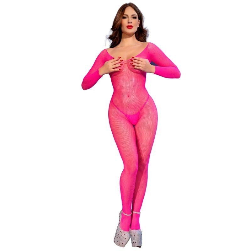CHILIROSE - CR 4894 BODYSTOCKING EN RÉSEILLE ROSE NÉON S/M