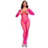 CHILIROSE - CR 4894 BODYSTOCKING IN RETE ROSA NEON S/M
