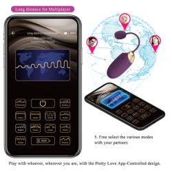 PRETTY LOVE - VIBRATORE A UOVO KLAY CON SPINTA, CONTROLLO TRAMITE APP, VIOLA