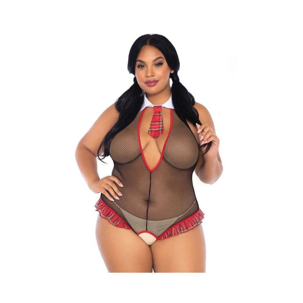 LEG AVENUE - SCHOOLGIRL CROTHLESS FITNESS TEDDY PLUS SIZE