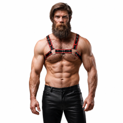 FETISH SUBMISSIVE ATTITUDE - ECO LEATHER CHEST STRAP HARNESS MEN BLACK/RED