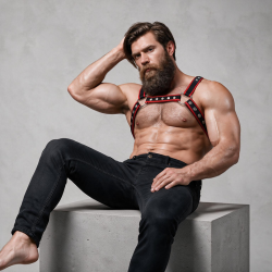 FETISH SUBMISSIVE ATTITUDE - HARNAIS DE POITRINE BULLDOG EN CUIR ÉCOLOGIQUE NOIR/ROUGE HOMME