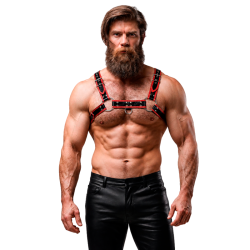 FETISH SUBMISSIVE ATTITUDE - ÖKO-LEDER BRUSTGURT HARNESS HERREN SCHWARZ/ROT