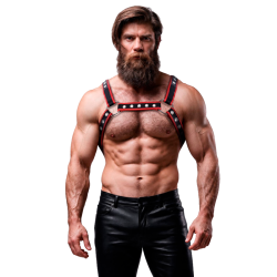 FETISH SUBMISSIVE ATTITUDE - HARNAIS DE POITRINE BULLDOG EN CUIR ÉCOLOGIQUE NOIR/ROUGE HOMME