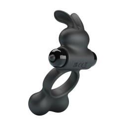 PRETTY LOVE - ANELLO PER PENE VIBRANTE CON STIMOLATORE A FORMA DI CONIGLIETTO, 10 FUNZIONI, NERO