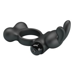 PRETTY LOVE - VIBRATING PENIS RING WITH BUNNY STIMULATOR 10 FUNCTIONS BLACK