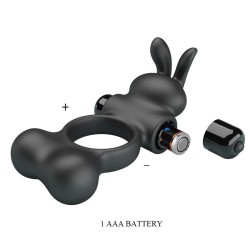 PRETTY LOVE - ANELLO PER PENE VIBRANTE CON STIMOLATORE A FORMA DI CONIGLIETTO, 10 FUNZIONI, NERO
