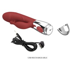 PRETTY LOVE - VIBRATORE A FORMA DI CONIGLIO IN PALISSANDRO, 30 FUNZIONI, RICARICABILE TRAMITE USB, ROSSO