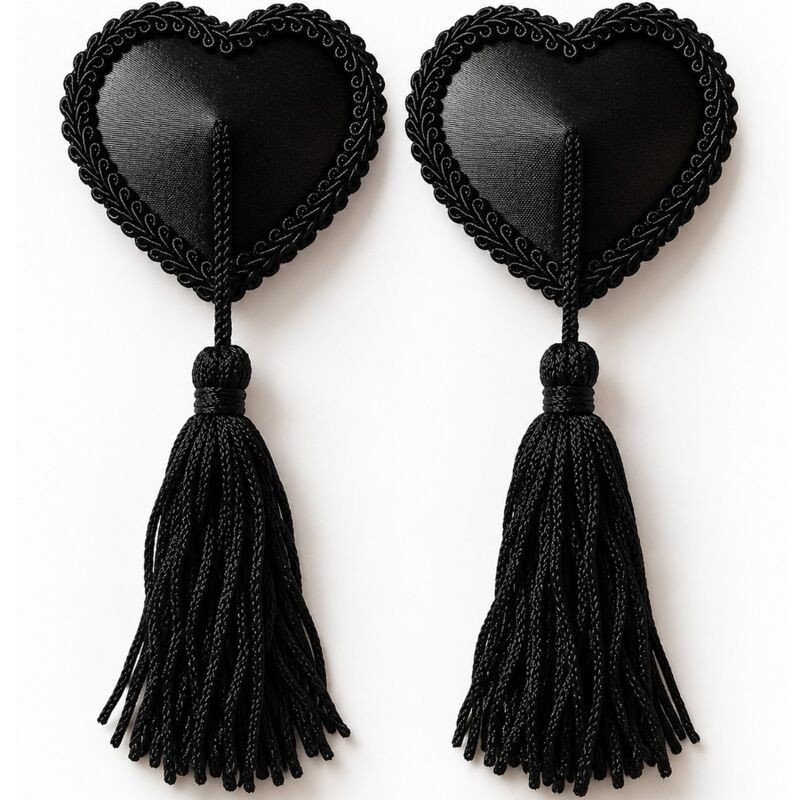 CHILIROSE - CR 4897 HEART-SHAPED NIPPLE COVERS WITH BLACK TASSELS