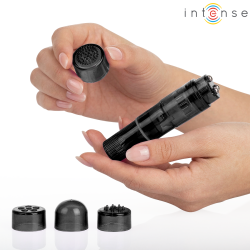 INTENSE - MINI MASSAGGIATORE KURT CON 4 TESTINE INTERCAMBIABILI NERO