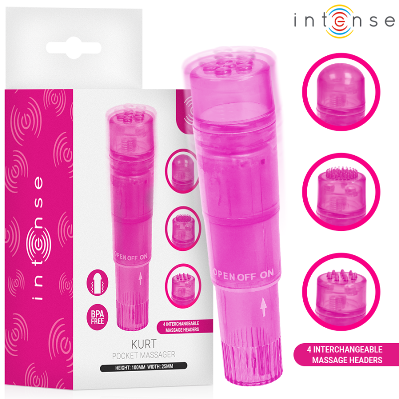 INTENSO - MINI MASSAGGIATORE KURT CON 4 TESTINE INTERCAMBIABILI ROSA